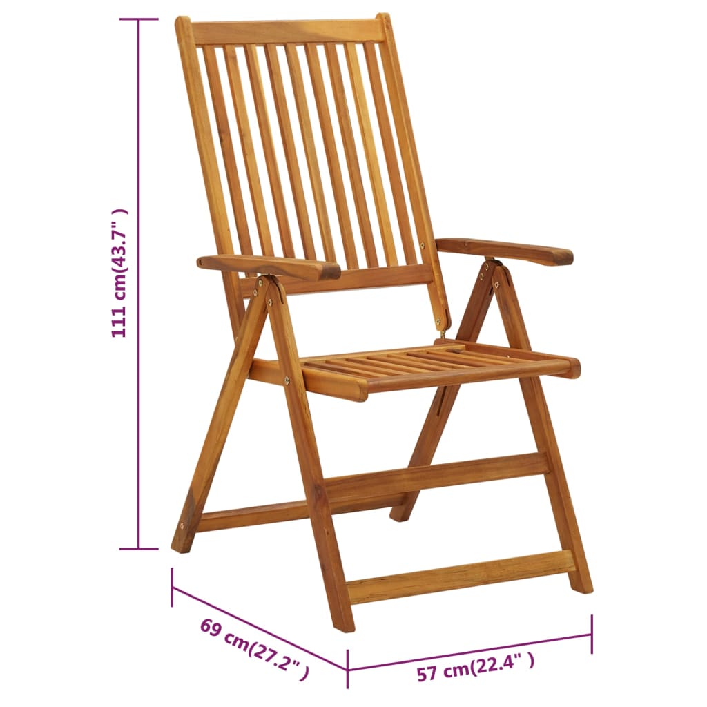 Folding Patio Chairs 3 pcs with Cushions Solid Acacia Wood