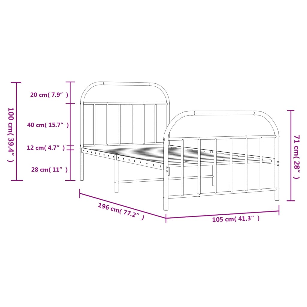 Metal Bed Frame without Mattress with Footboard Black 39.4"x74.8"