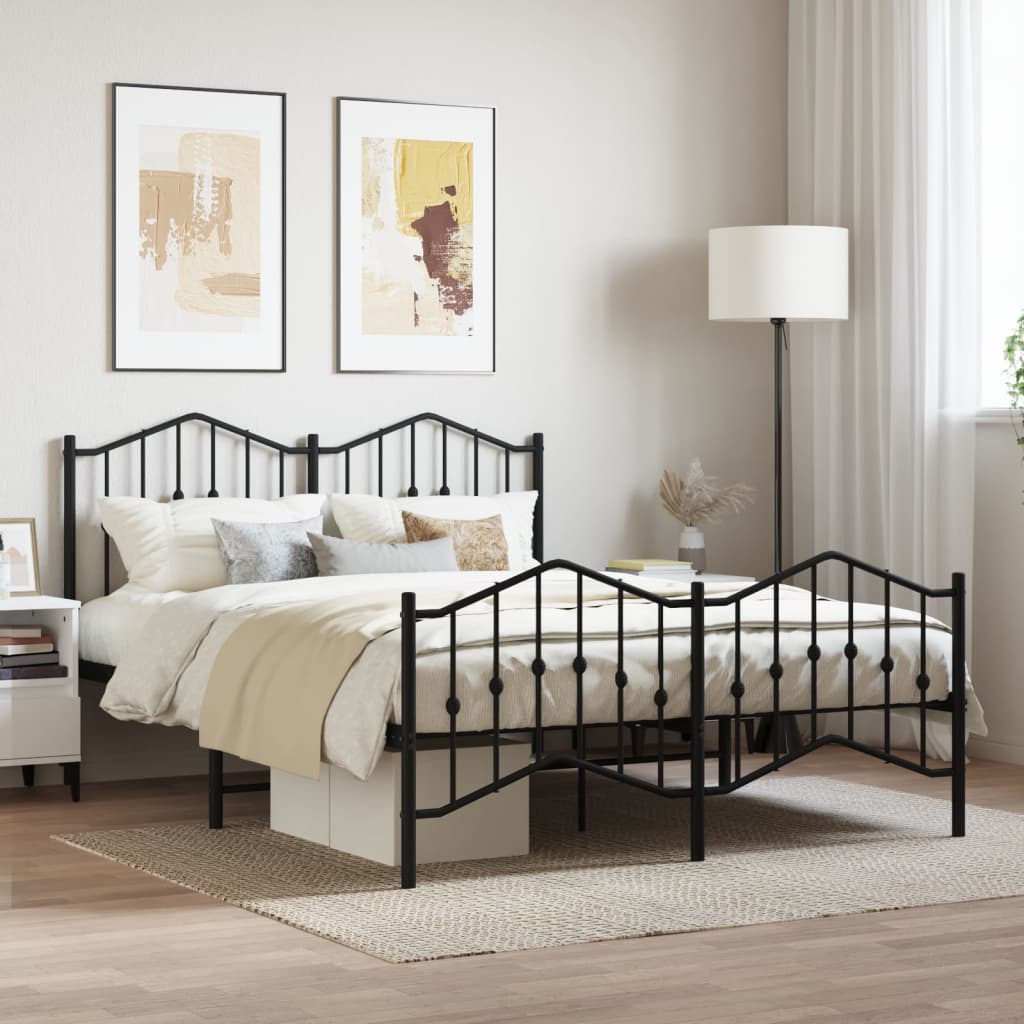 Metal Bed Frame without Mattress with Footboard Black 53.1"x74.8"