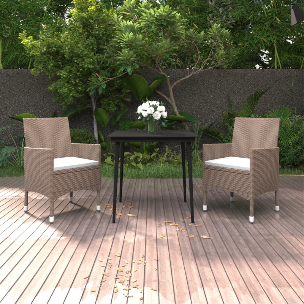 3 Piece Patio Dining Set with Cushions Poly Rattan and Glass