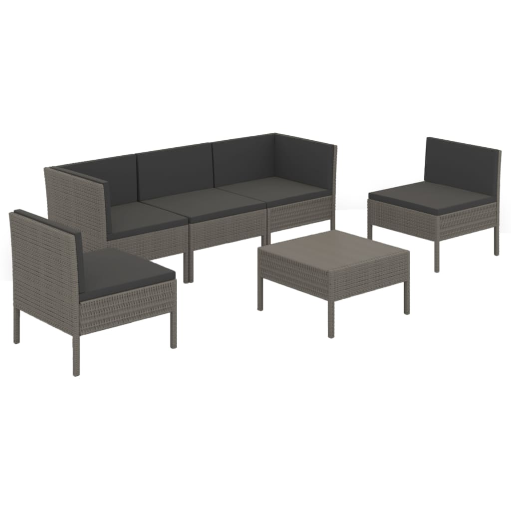 6 Piece Patio Lounge Set with Cushions Poly Rattan Gray