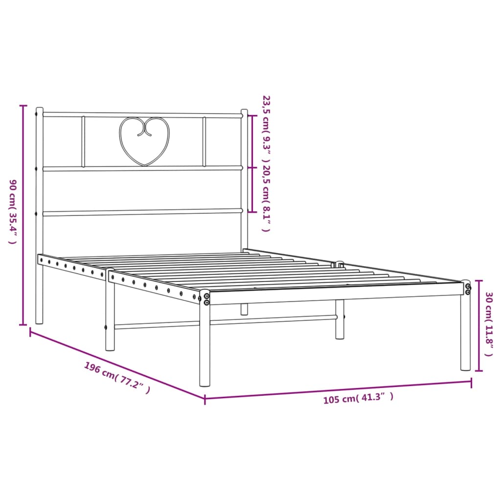 Metal Bed Frame without Mattress with Headboard White 39.4"x74.8"