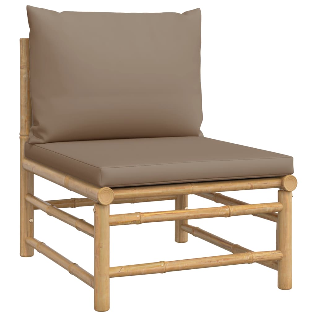 5 Piece Patio Lounge Set with Taupe Cushions Bamboo