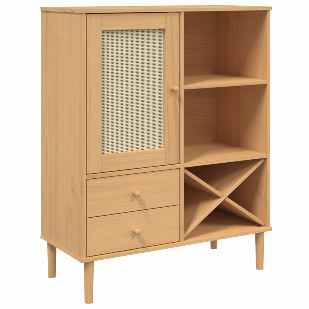 Highboard SENJA Rattan Look Brown 35.4"x15.7"x44.1" Solid Wood Pine