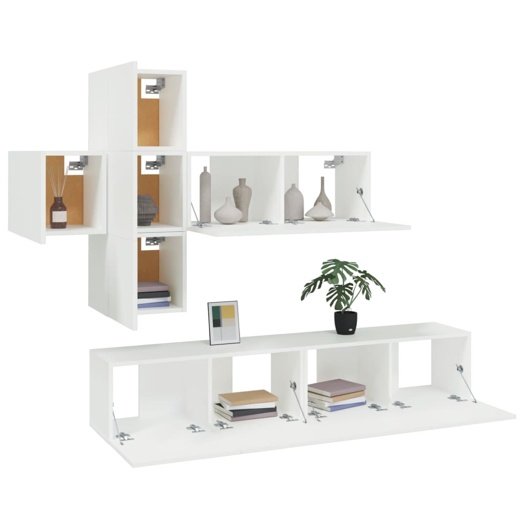 7 Piece TV Stand Set White Engineered Wood