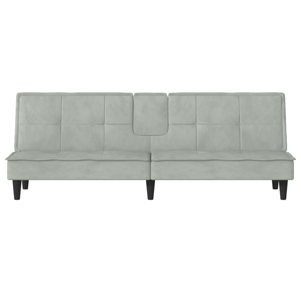 Sofa Bed with Cup Holders Light Gray Velvet