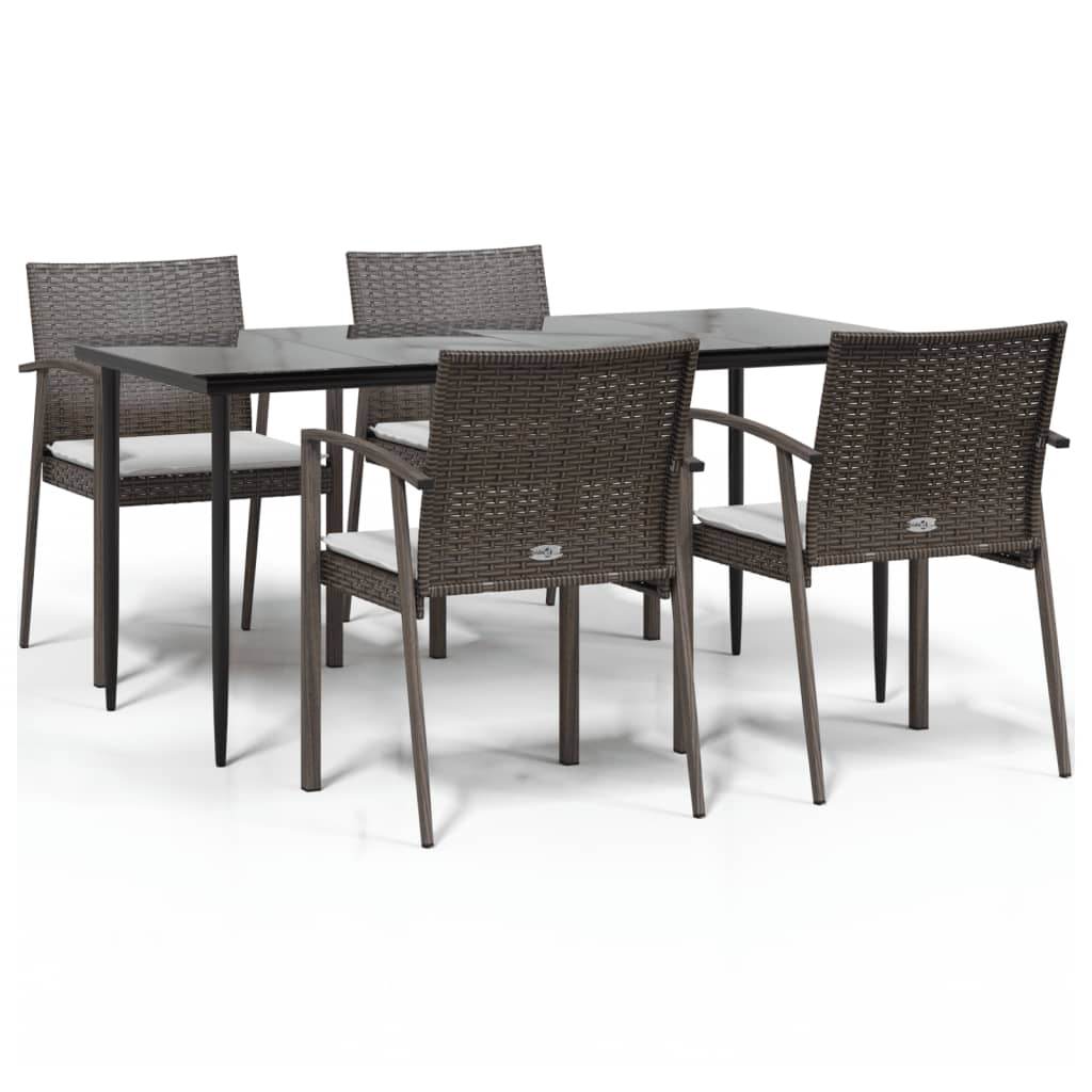 5 Piece Patio Dining Set with Cushions Poly Rattan and Steel