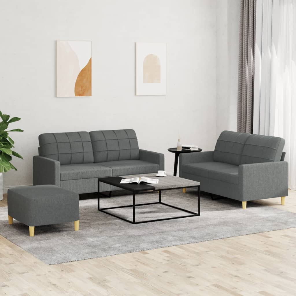 3 Piece Sofa Set with Cushions Dark Gray Fabric