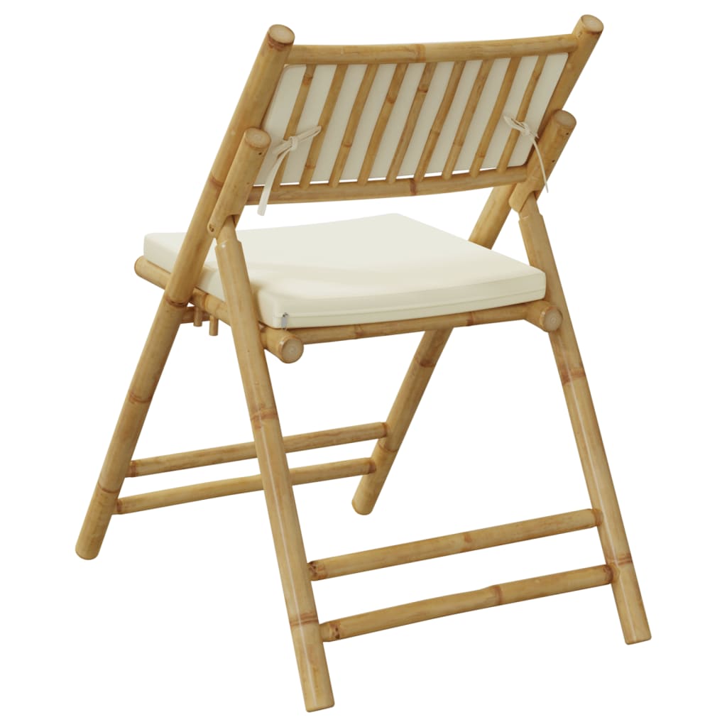 4 Piece Folding Bistro Chairs with Cream White Cushions Bamboo