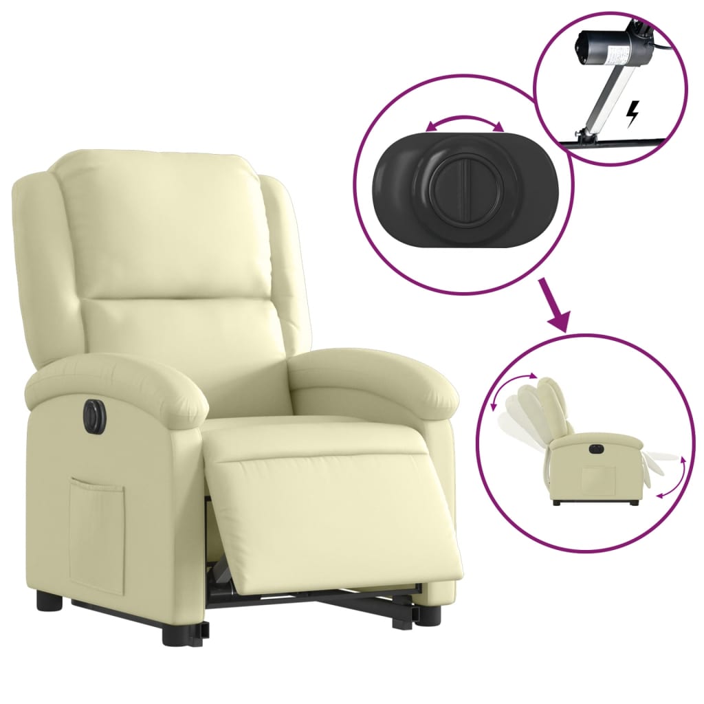 Electric Stand up Recliner Chair Cream Real Leather