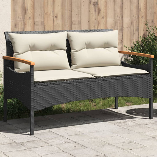 Patio Bench with Cushions 45.7"x24.6"x29.1" Black Poly Rattan