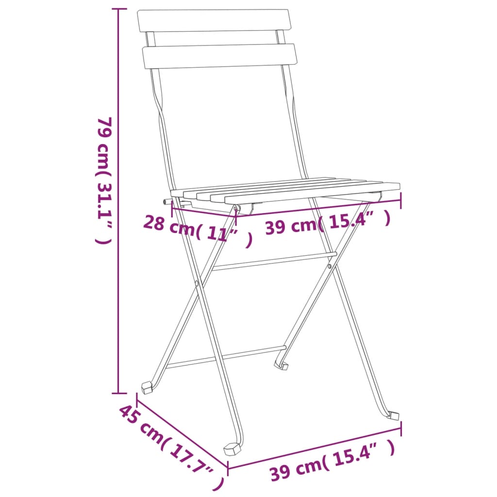 Folding Bistro Chairs 6 pcs Solid Wood Teak and Steel