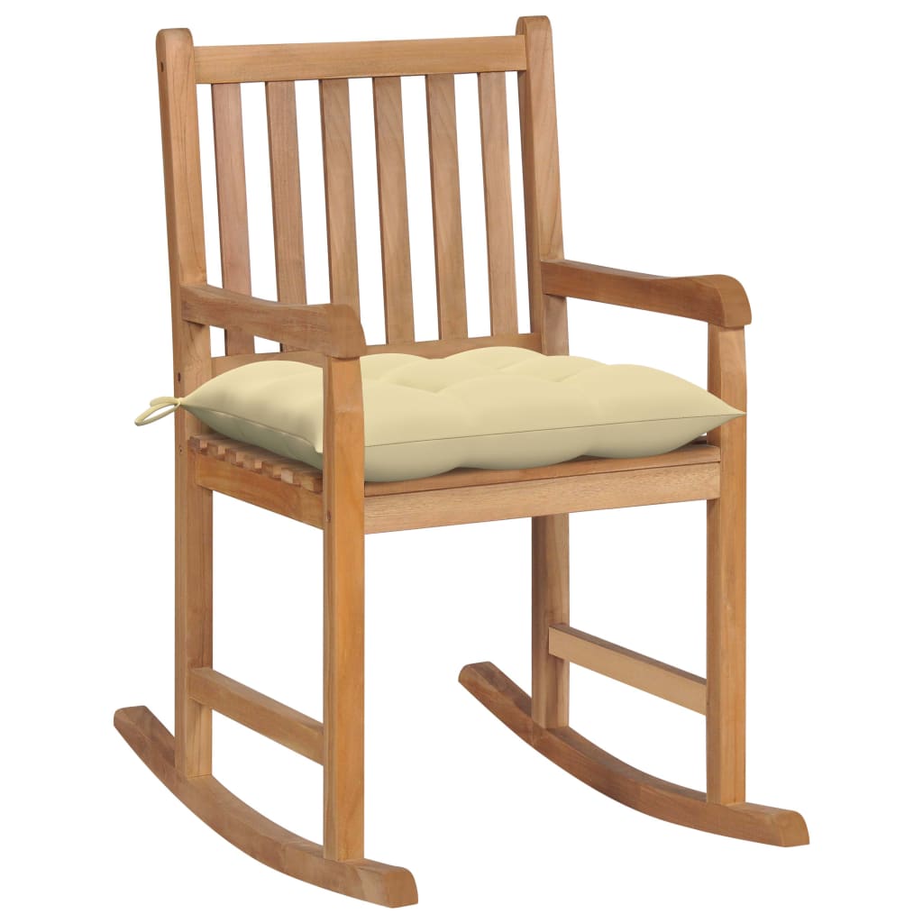 Rocking Chair with Light Blue Cushion Solid Teak Wood