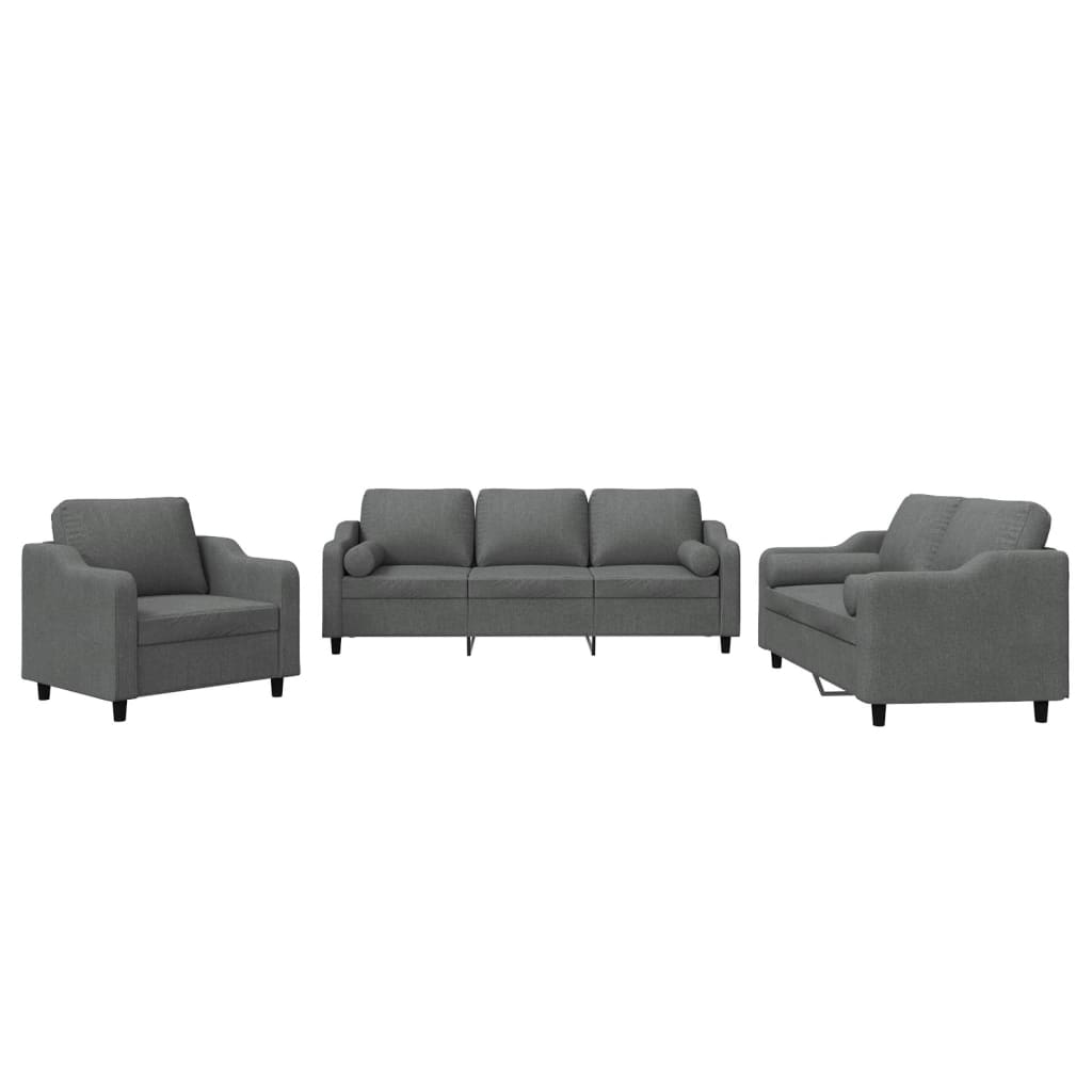 3 Piece Sofa Set with Pillows Dark Gray Fabric