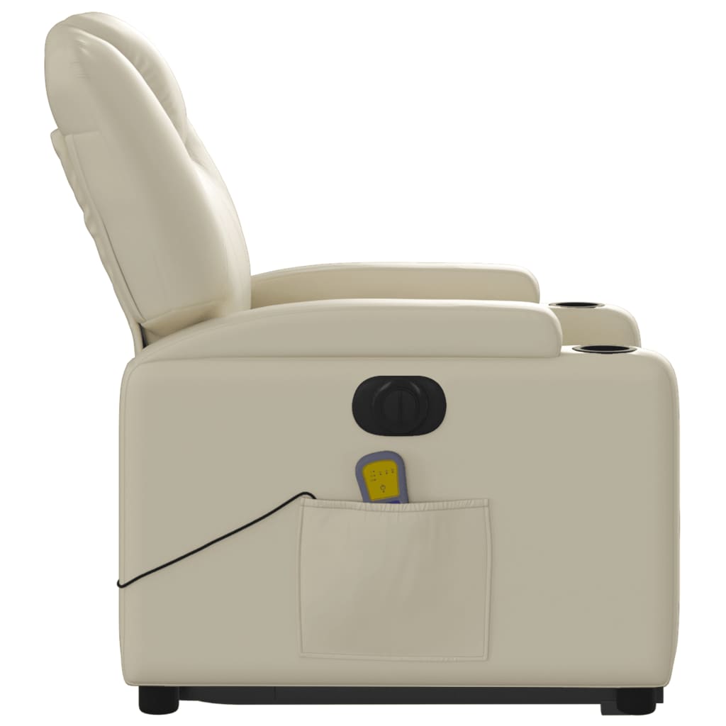 Electric Stand up Massage Recliner Chair Cream Faux Leather