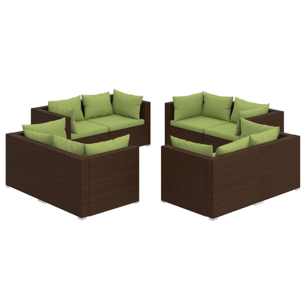 8 Piece Patio Lounge Set with Cushions Poly Rattan Brown