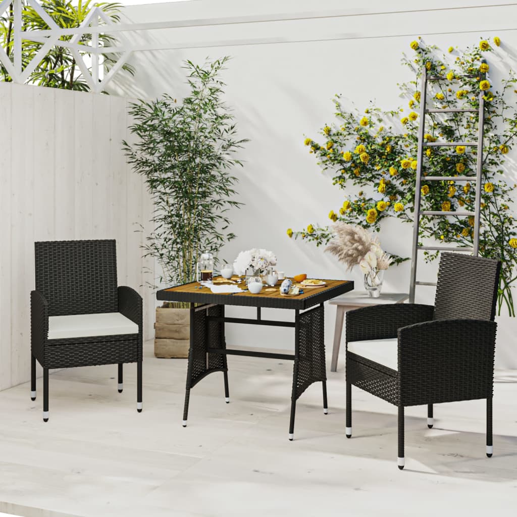 3 Piece Patio Dining Set Poly Rattan Black