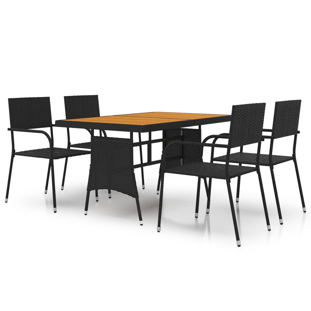 5 Piece Patio Dining Set Poly Rattan Black