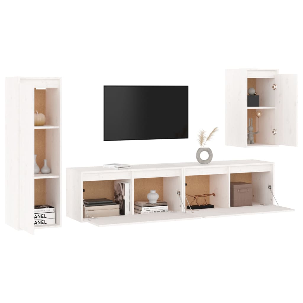 TV Stands 4 Pcs White Solid Wood Pine