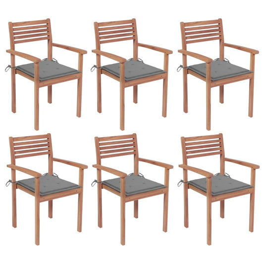 Stackable Patio Chairs with Cushions 6 pcs Solid Teak Wood