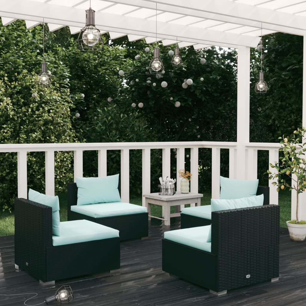 4 Piece Patio Lounge Set with Cushions Poly Rattan Black