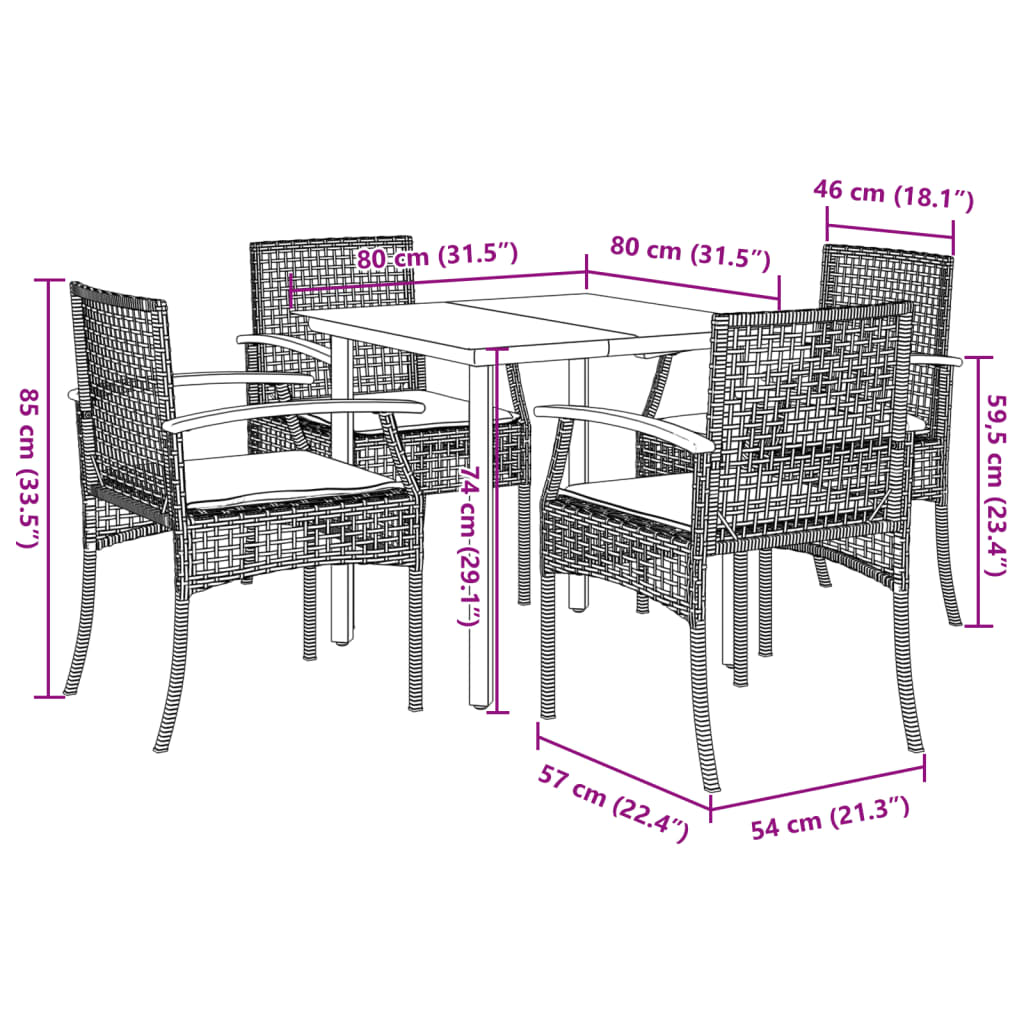 5 Piece Patio Dining Set with Cushions Black Poly Rattan