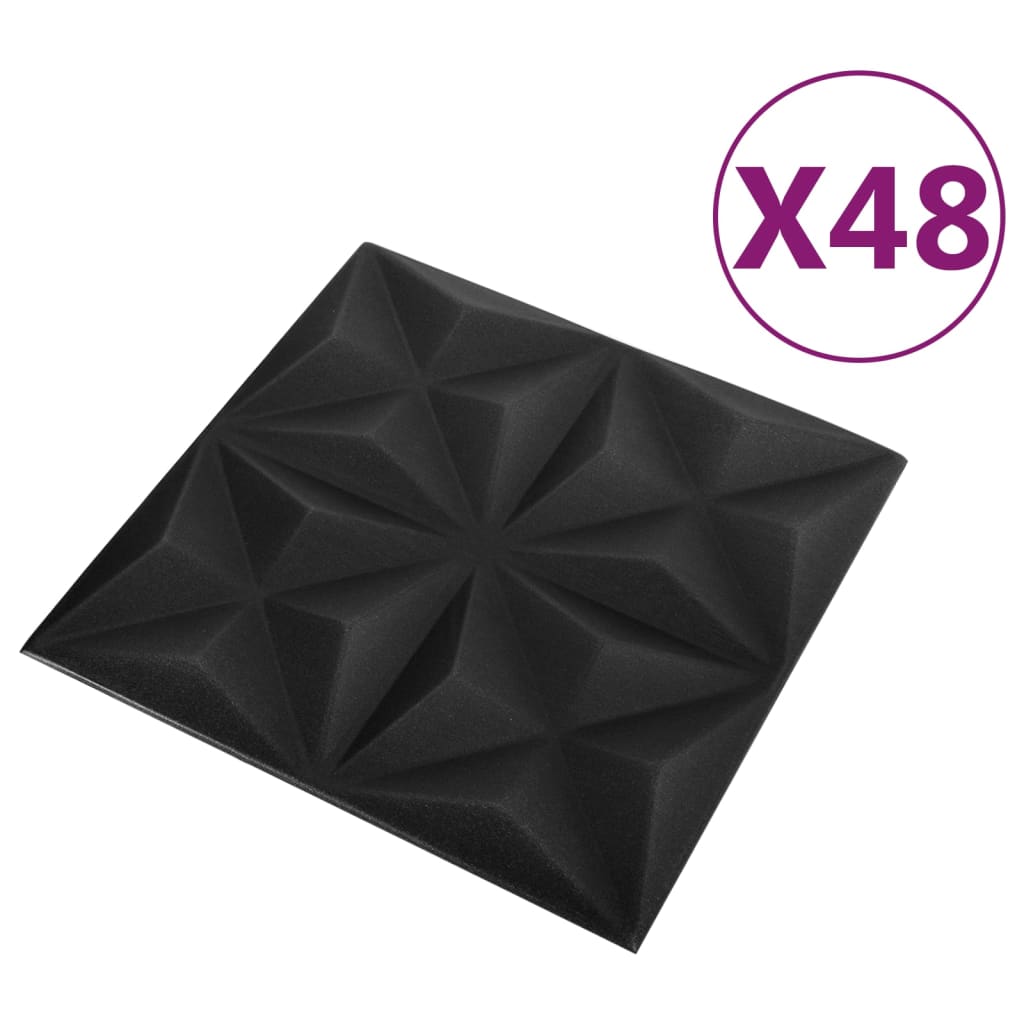 3D Wall Panels 48 pcs 19.7"x19.7" Origami Black 129.2 ft��