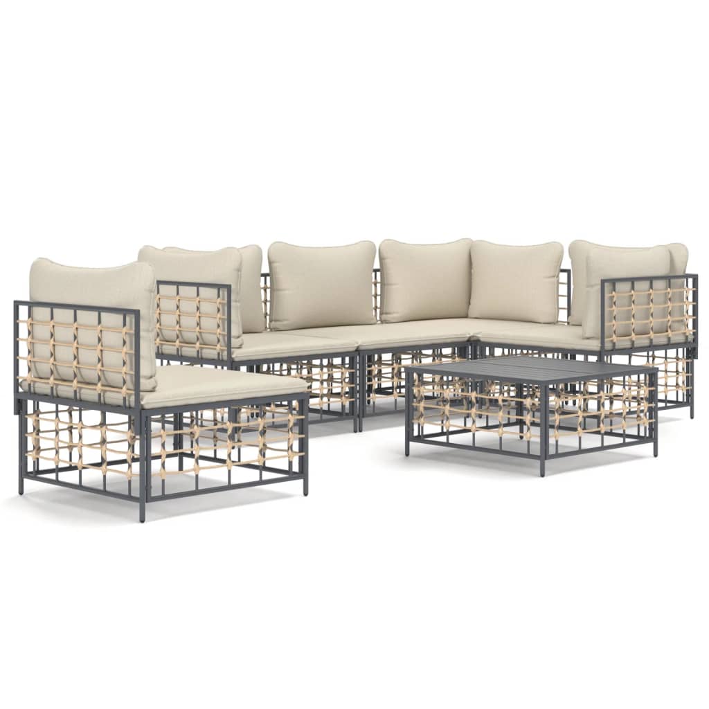 6 Piece Patio Lounge Set with Cushions Anthracite Poly Rattan