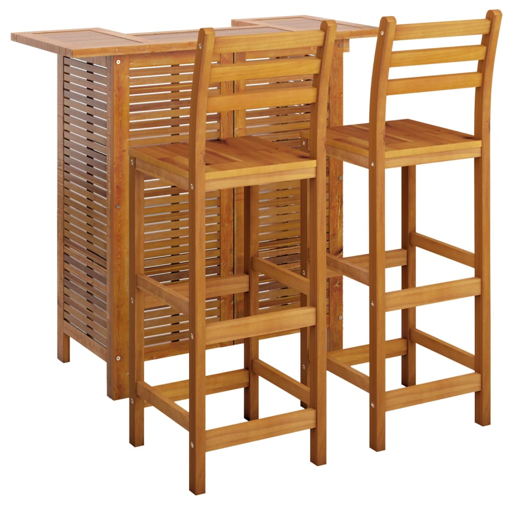 3 Piece Patio Bar Set Solid Wood Acacia