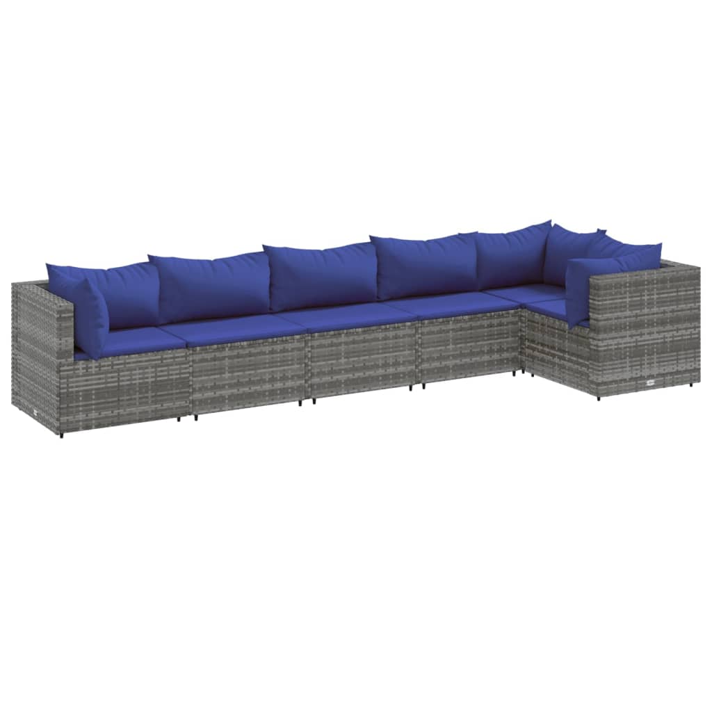 6 Piece Patio Lounge Set with Cushions Gray Poly Rattan