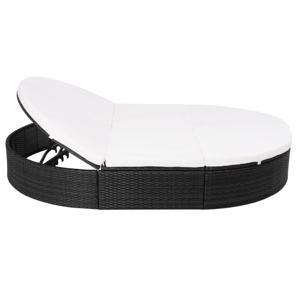 Patio Lounge Bed with Cushion Poly Rattan Black