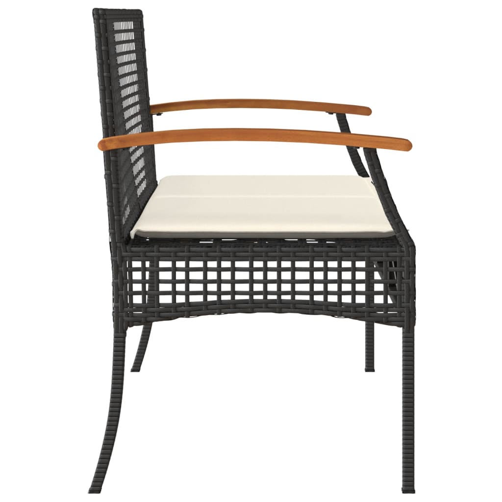 Patio Bench with Cushion Black Poly Rattan Acacia Wood