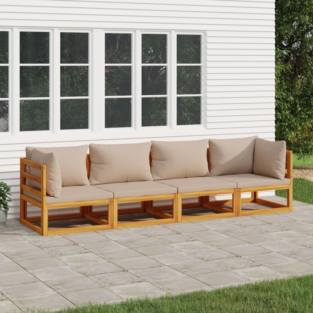 4 Piece Patio Lounge Set with Taupe Cushions Solid Wood