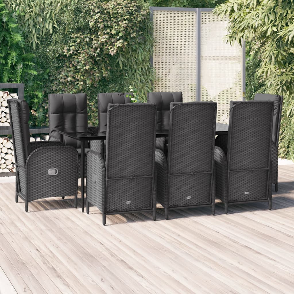 3 Piece Patio Dining Set with Cushions Black and Gray Poly Rattan