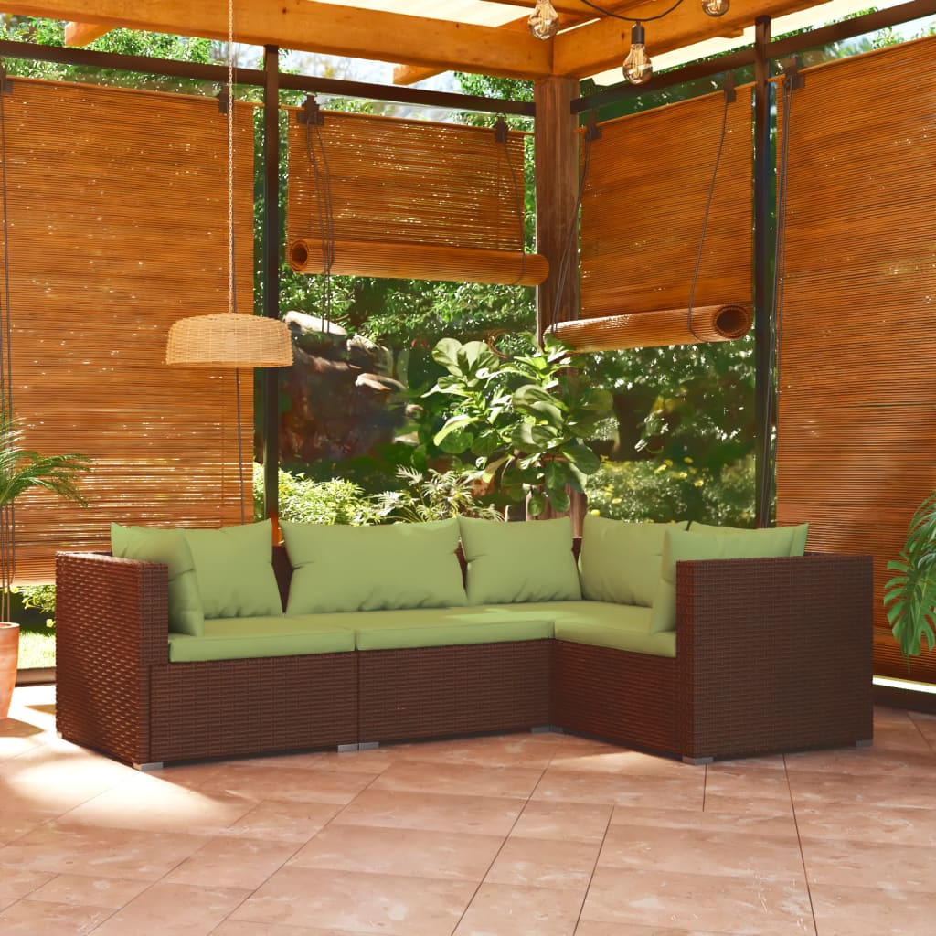 4 Piece Patio Lounge Set with Cushions Poly Rattan Brown