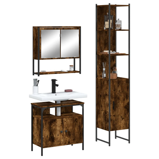 3 Piece Bathroom Furniture Set Smoked Oak Engineered Wood