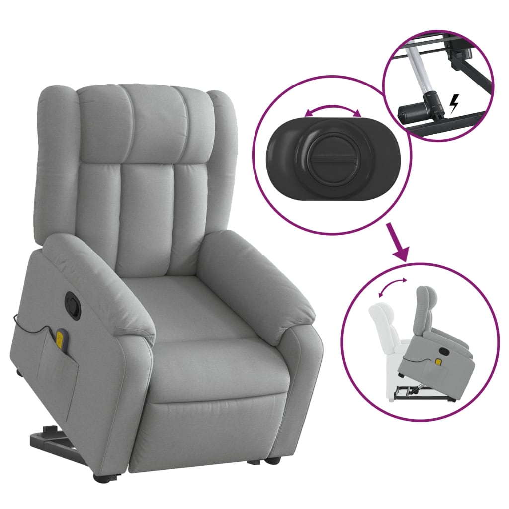 Stand up Massage Recliner Chair Light Gray Fabric