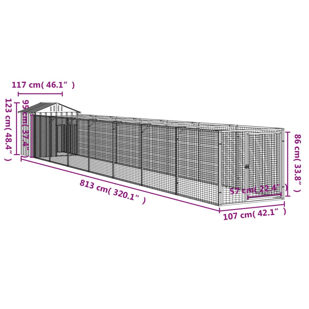 Dog House with Roof Anthracite 46.1"x320.1"x48.4" Galvanized Steel