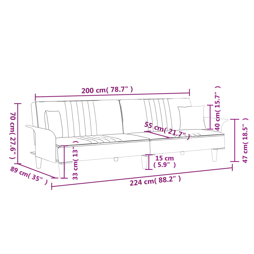 Sofa Bed with Armrests Dark Gray Fabric