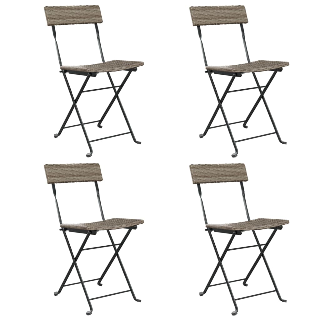 Folding Bistro Chairs 4 pcs Gray Poly Rattan and Steel