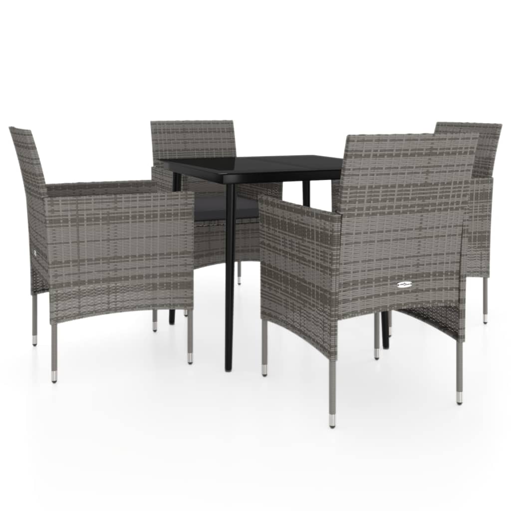 5 Piece Patio Dining Set with Cushions Gray and Black