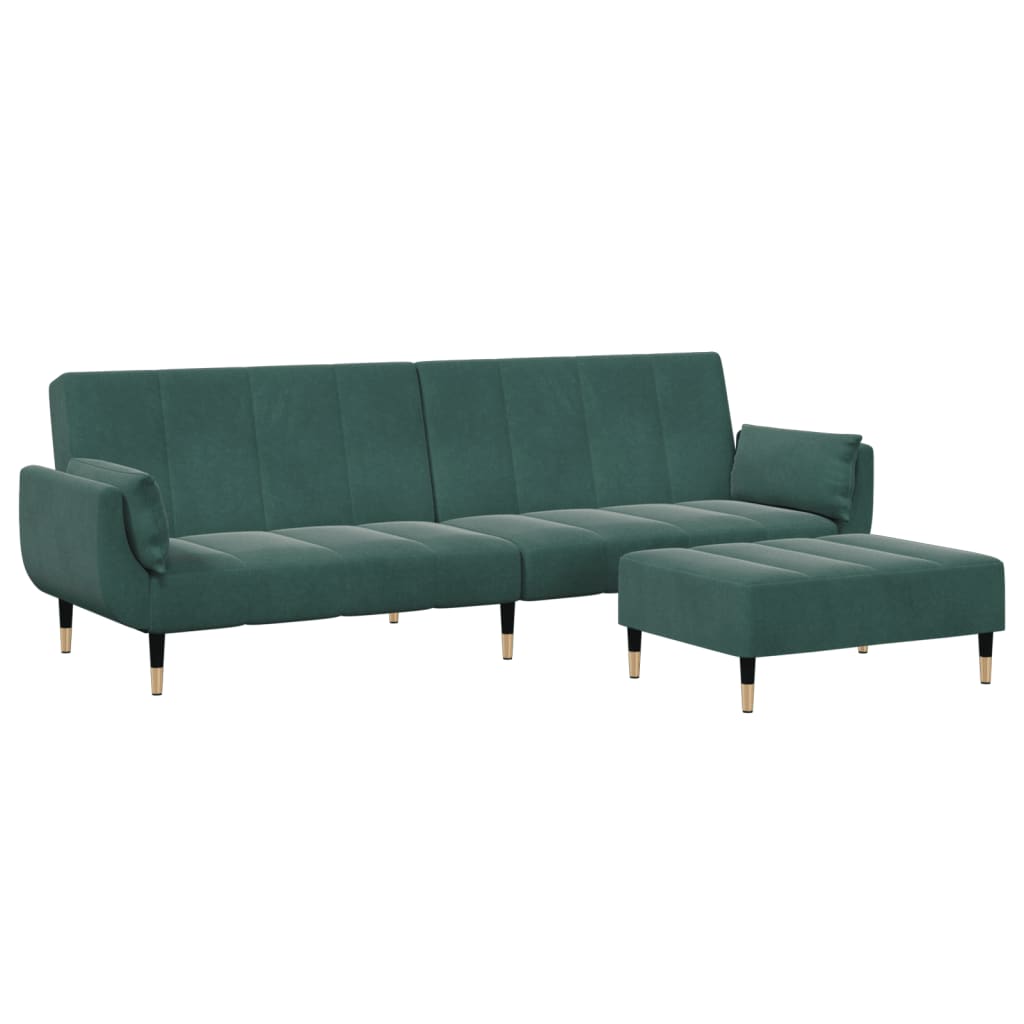 2-Seater Sofa Bed with Footstool Dark Green Velvet