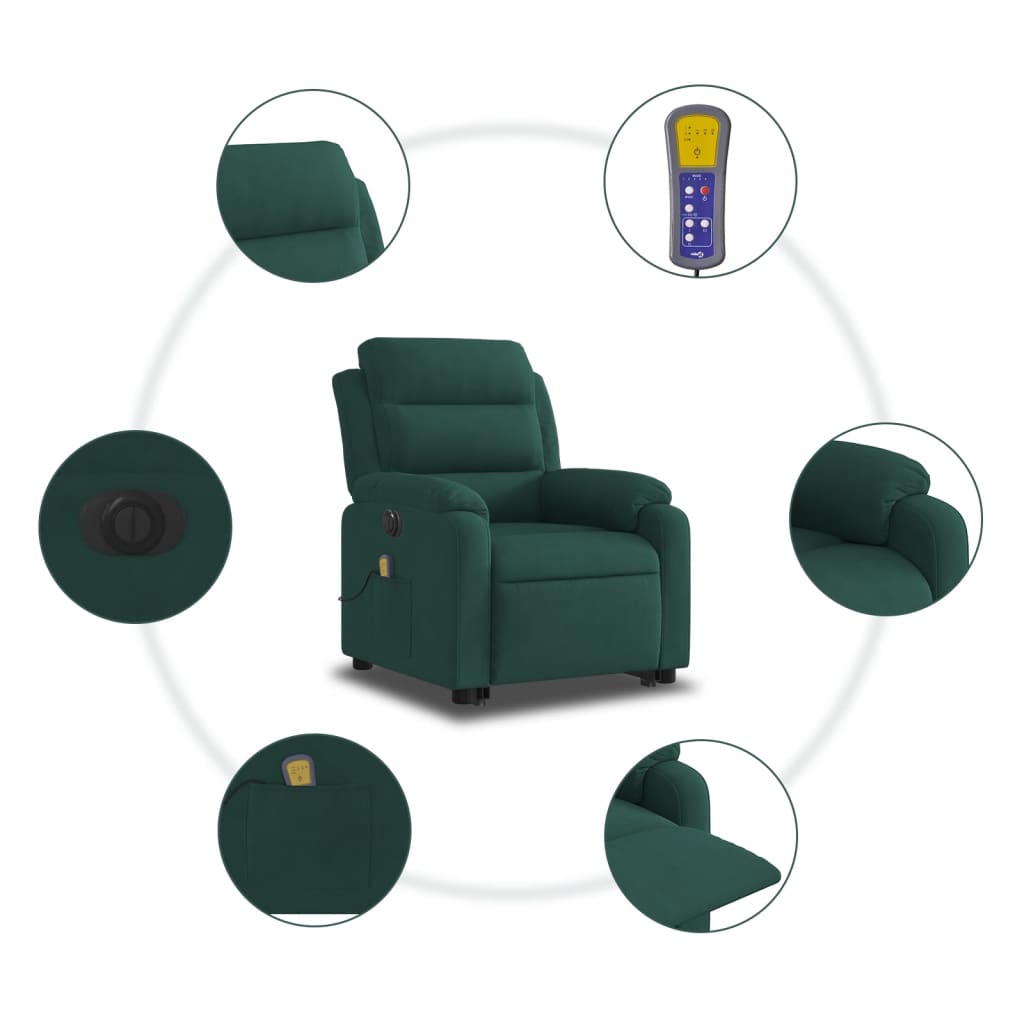 Electric Stand up Massage Recliner Chair Dark Green Velvet