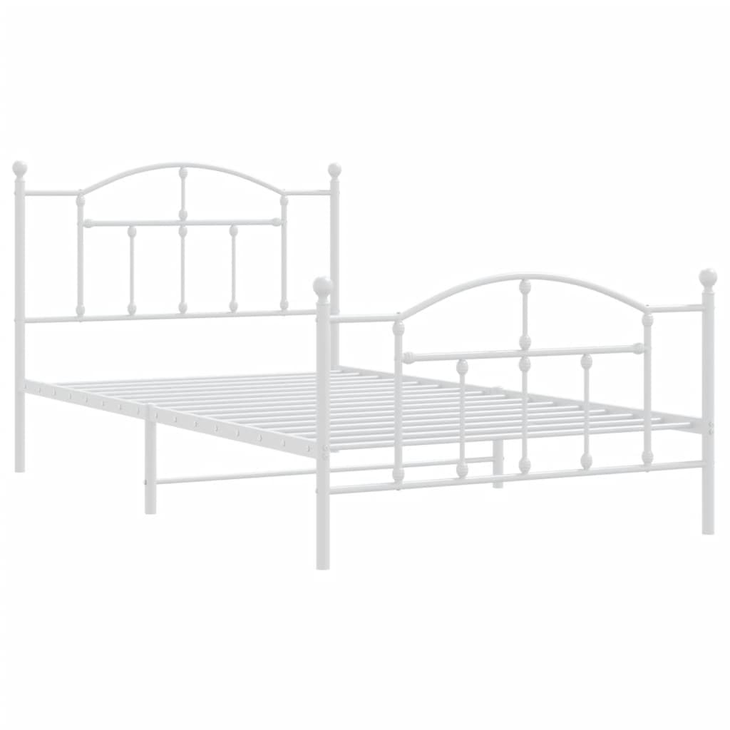 Metal Bed Frame without Mattress with Footboard White 39.4"x78.7"