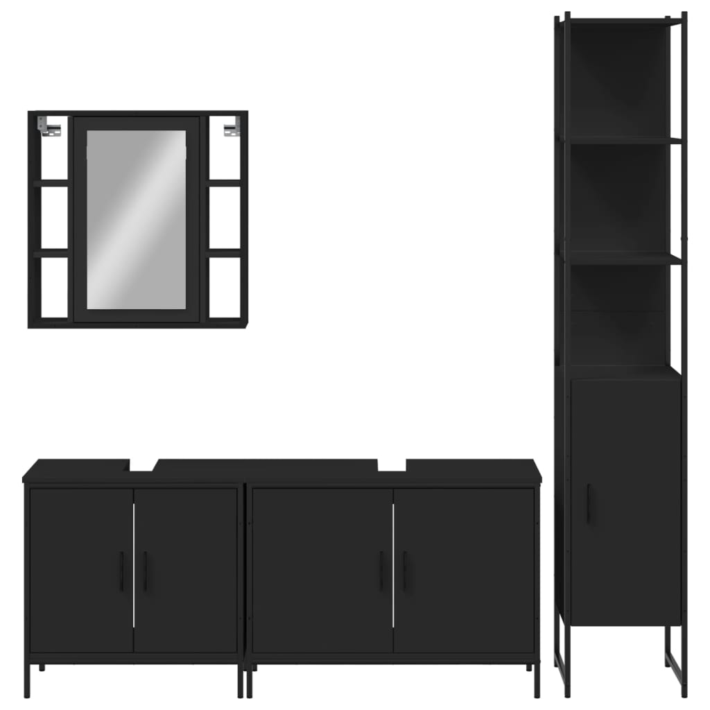 4 Piece Bathroom Cabinet Set Black Engineered Wood