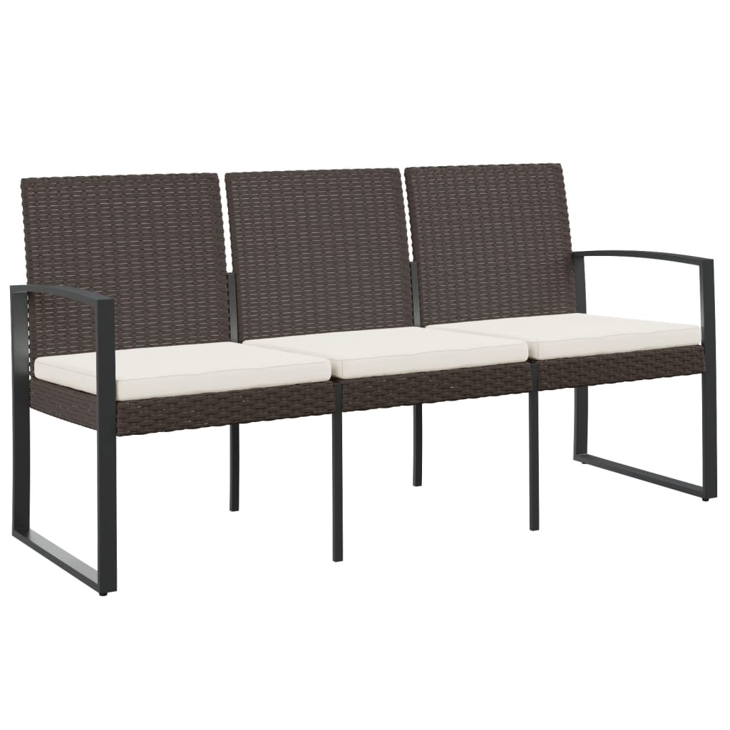 3-Seater Patio Bench with Cushions Brown PP Rattan