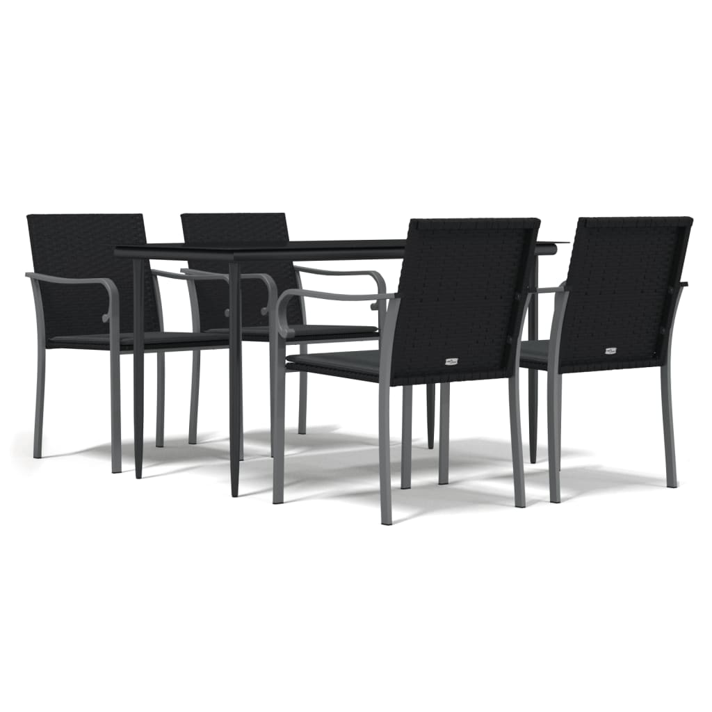 5 Piece Patio Dining Set with Cushions Poly Rattan and Steel