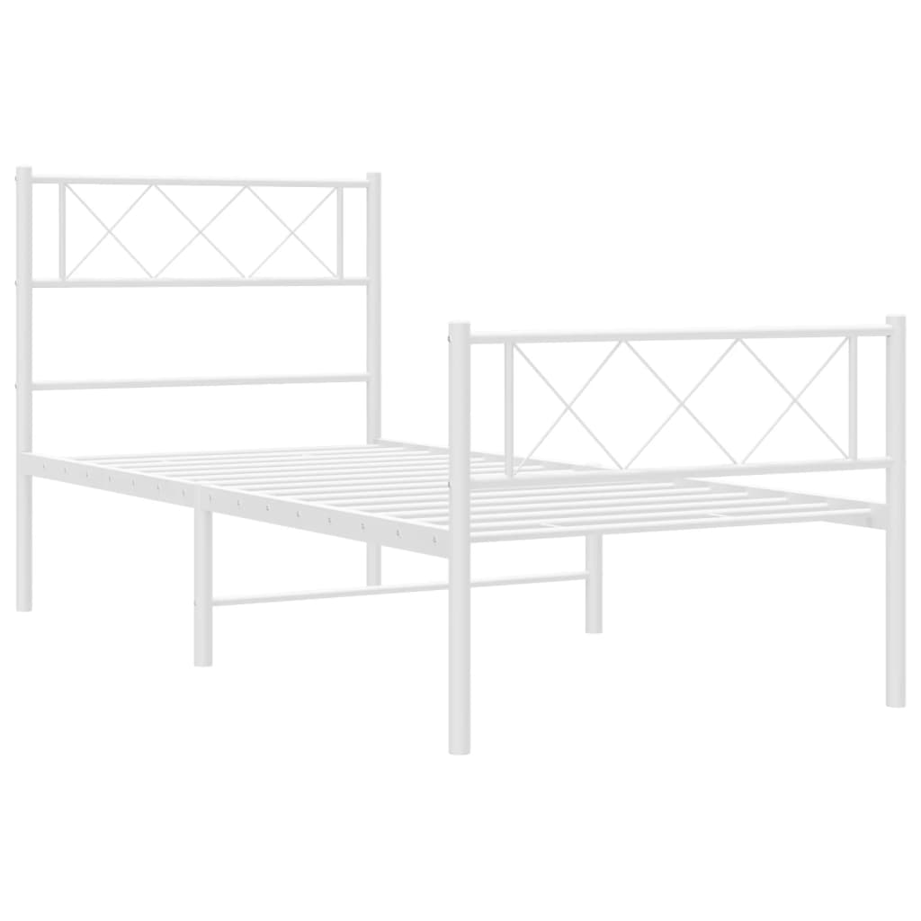 Metal Bed Frame without Mattress with Footboard White 39.4"x78.7"