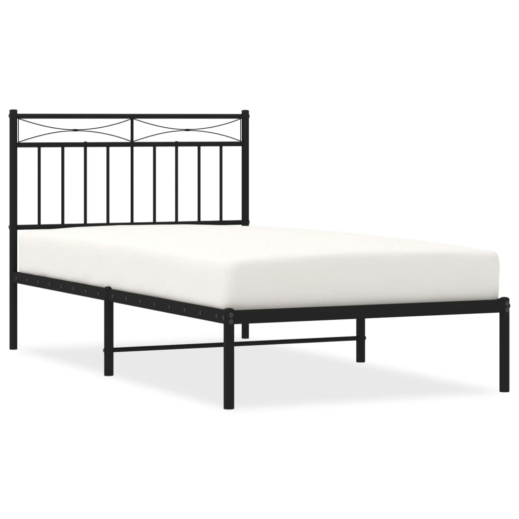 Metal Bed Frame without Mattress with Headboard Black 39.4"x74.8"