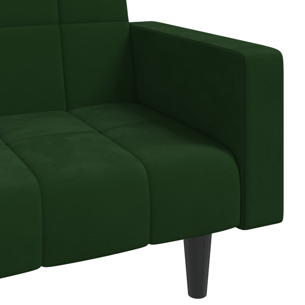 2-Seater Sofa Bed with Two Pillows Dark Green Velvet